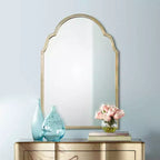 Miroir mural rectangulaire avec dessus arqué, cadre moderne argent champagne 20 1/4 large pour salle de bain, chambre à coucher, salon
