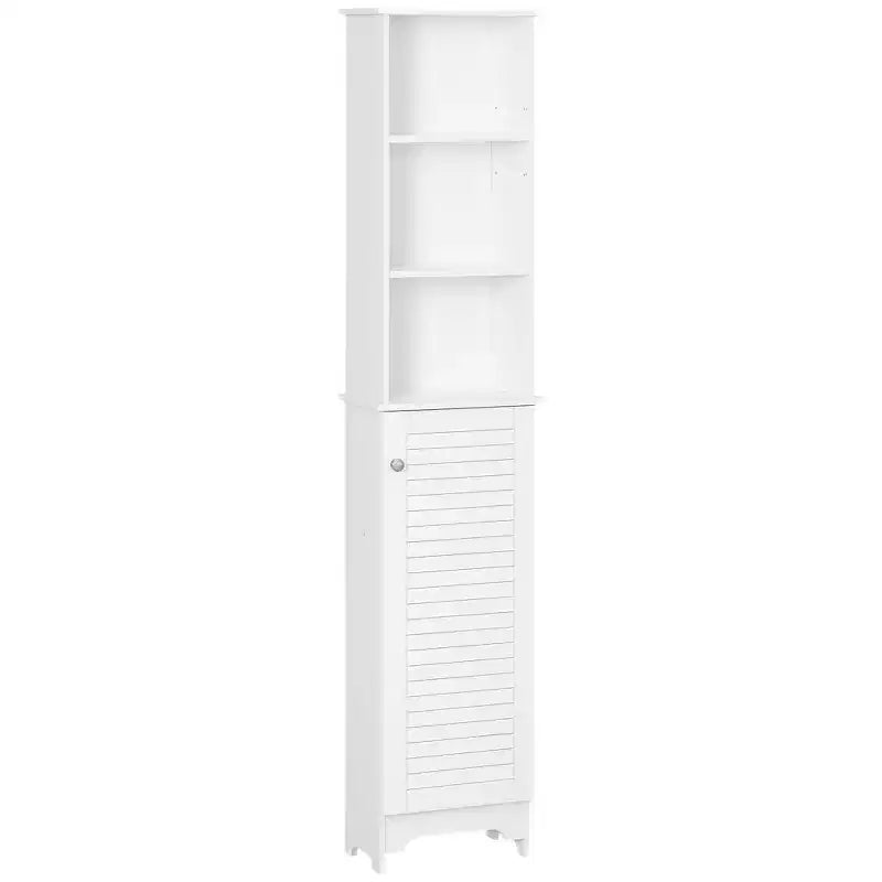 HOMCOM Tall Bathroom Storage Cabinet/Freestanding Linen Tower with 3-Tier Open Adjustable Shelf and Cupboard, White