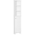 HOMCOM Tall Bathroom Storage Cabinet/Freestanding Linen Tower with 3-Tier Open Adjustable Shelf and Cupboard, White