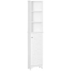 HOMCOM Tall Bathroom Storage Cabinet/Freestanding Linen Tower with 3-Tier Open Adjustable Shelf and Cupboard, White