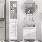 HOMCOM Armoire de Rangement Haute pour Salle de Bain/Colonne de Rangement Autonome avec Étagère Ouverte Réglable à 3 Niveaux et Placard, Blanche