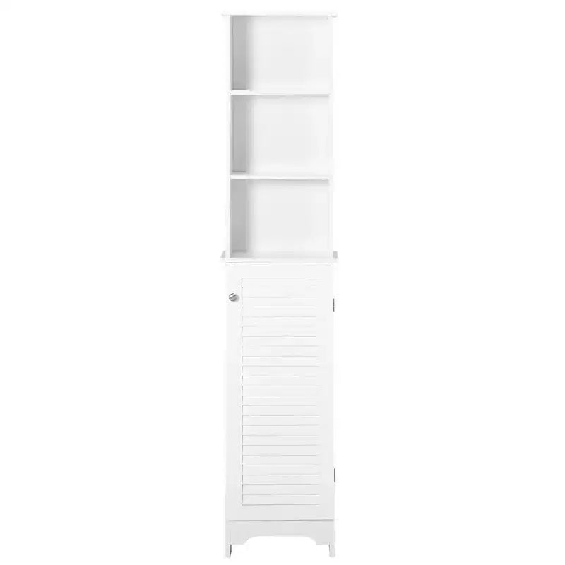 HOMCOM Armoire de Rangement Haute pour Salle de Bain/Colonne de Rangement Autonome avec Étagère Ouverte Réglable à 3 Niveaux et Placard, Blanche