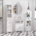 HOMCOM Armoire de Rangement Haute pour Salle de Bain/Colonne de Rangement Autonome avec Étagère Ouverte Réglable à 3 Niveaux et Placard, Blanche