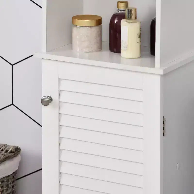 HOMCOM Armoire de Rangement Haute pour Salle de Bain/Colonne de Rangement Autonome avec Étagère Ouverte Réglable à 3 Niveaux et Placard, Blanche