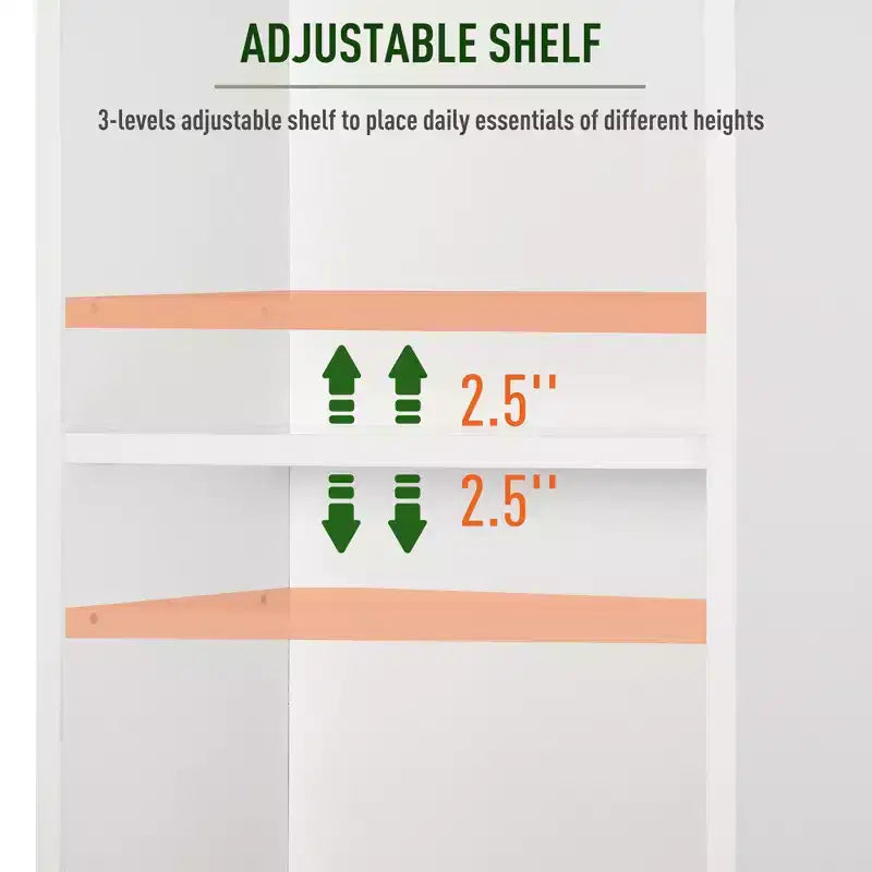 HOMCOM Armoire de Rangement Haute pour Salle de Bain/Colonne de Rangement Autonome avec Étagère Ouverte Réglable à 3 Niveaux et Placard, Blanche