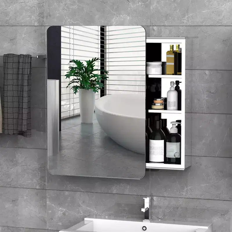 kleankin Armoire de toilette murale 45,7 x 66 cm avec miroir, porte coulissante et étagère de rangement à 3 niveaux, en acier inoxydable, pour salon et chambre à coucher