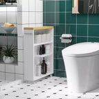Meuble de salle de bain kleankin fin avec roulettes, organisateur de rangement et étagères en bois pour petits espaces, blanc