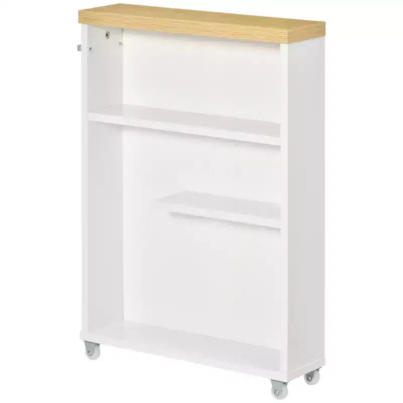 Meuble de salle de bain kleankin fin avec roulettes, organisateur de rangement et étagères en bois pour petits espaces, blanc