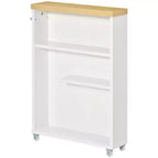 Meuble de salle de bain kleankin fin avec roulettes, organisateur de rangement et étagères en bois pour petits espaces, blanc
