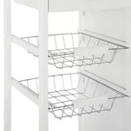 HOMCOM Chariot de cuisine roulant 28 po, desserte, armoire de rangement, plateau en bambou, panier en fil métallique, armoire à porte et tiroirs, blanc