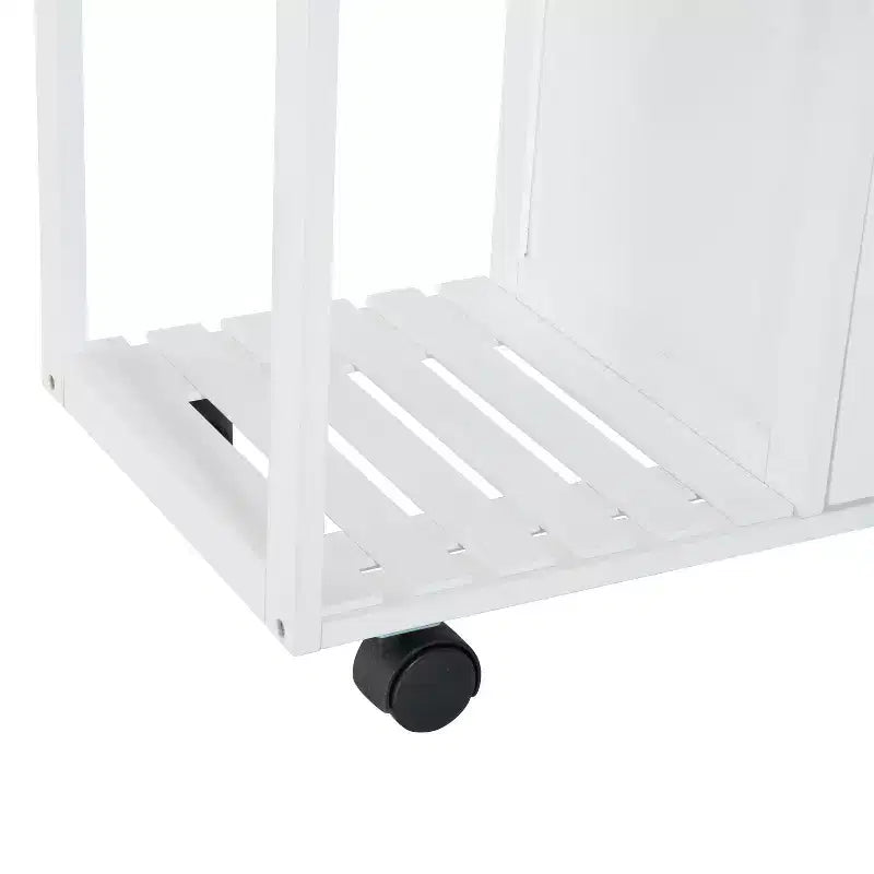 HOMCOM Chariot de cuisine roulant 28 po, desserte, armoire de rangement, plateau en bambou, panier en fil métallique, armoire à porte et tiroirs, blanc