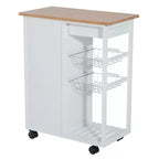 HOMCOM Chariot de cuisine roulant 28 po, desserte, armoire de rangement, plateau en bambou, panier en fil métallique, armoire à porte et tiroirs, blanc