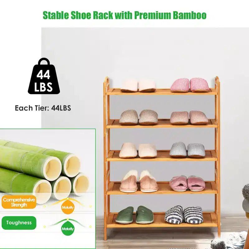 Costway Étagère à Chaussures 5 Niveaux en Bambou, Meuble de Rangement Autonome pour Chaussures d'Entrée