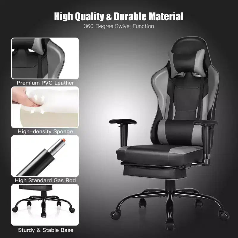 Chaise de bureau de jeu Costway Racing à dossier haut avec repose-pieds noir