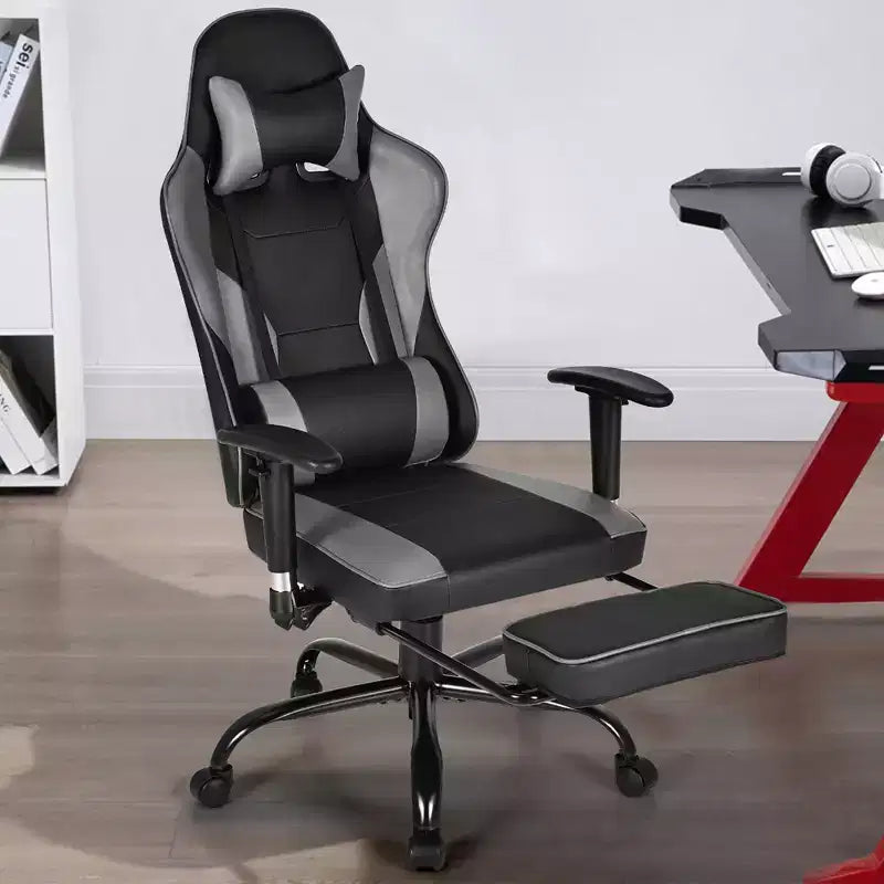 Chaise de bureau de jeu Costway Racing à dossier haut avec repose-pieds noir