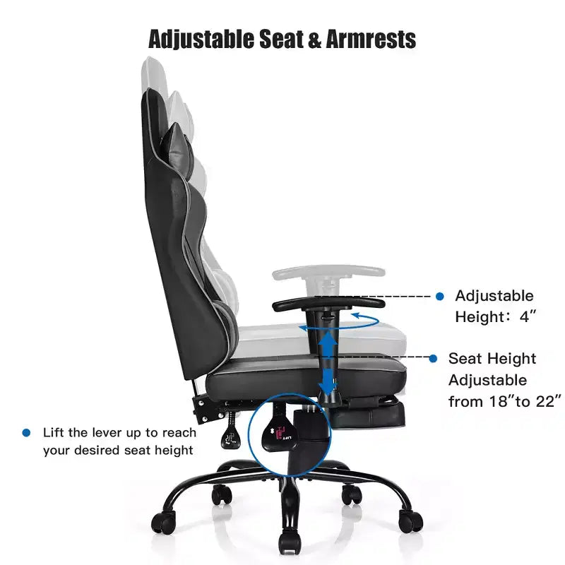 Chaise de bureau de jeu Costway Racing à dossier haut avec repose-pieds noir
