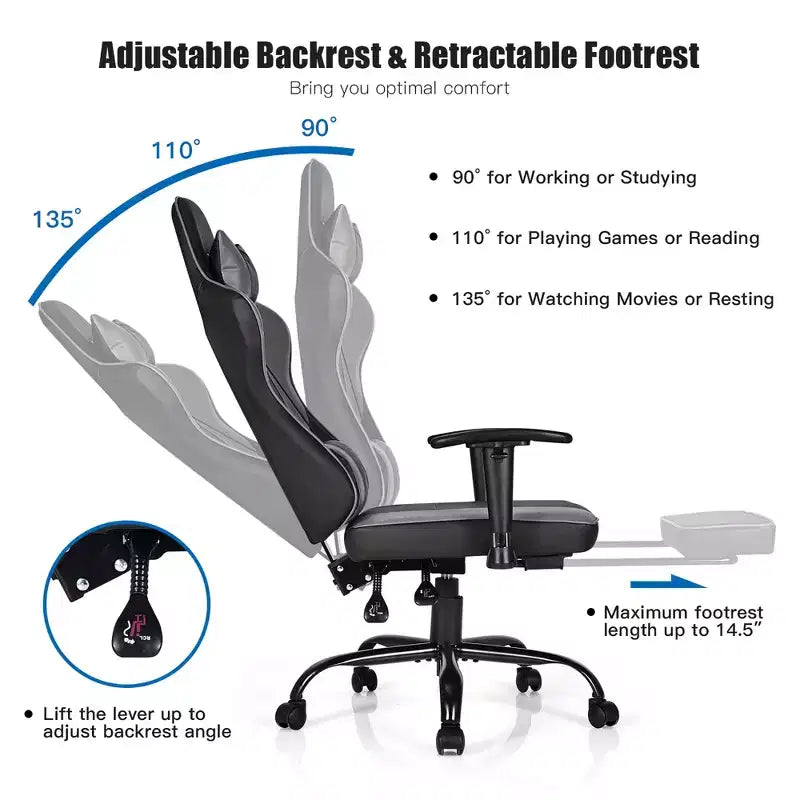 Chaise de bureau de jeu Costway Racing à dossier haut avec repose-pieds noir