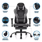 Chaise de bureau de jeu Costway Racing à dossier haut avec repose-pieds noir