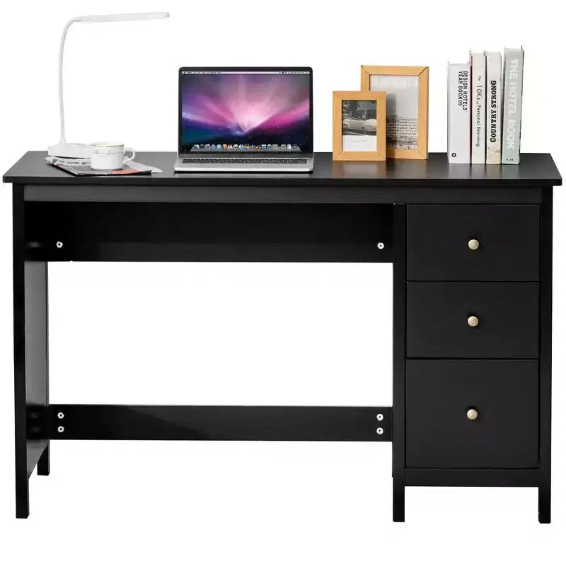 Bureau d'ordinateur Costway, bureau d'étude, poste de travail de bureau à domicile avec 3 tiroirs Blanc/Noir/Marron