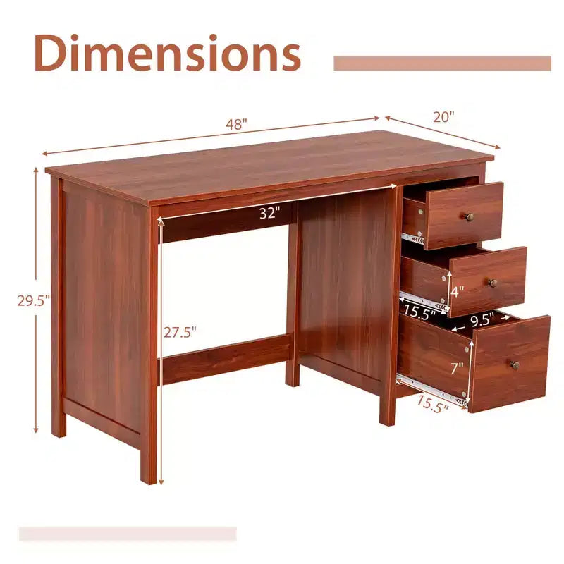 Bureau d'ordinateur Costway, bureau d'étude, poste de travail de bureau à domicile avec 3 tiroirs Blanc/Noir/Marron