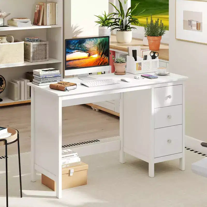 Bureau d'ordinateur Costway, bureau d'étude, poste de travail de bureau à domicile avec 3 tiroirs Blanc/Noir/Marron