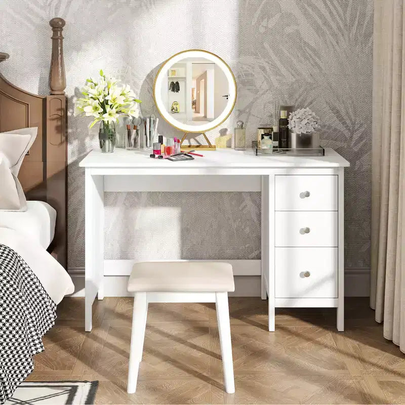 Bureau d'ordinateur Costway, bureau d'étude, poste de travail de bureau à domicile avec 3 tiroirs Blanc/Noir/Marron