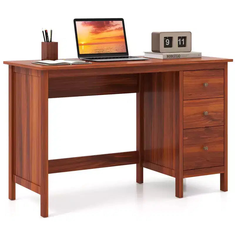 Bureau d'ordinateur Costway, bureau d'étude, poste de travail de bureau à domicile avec 3 tiroirs Blanc/Noir/Marron