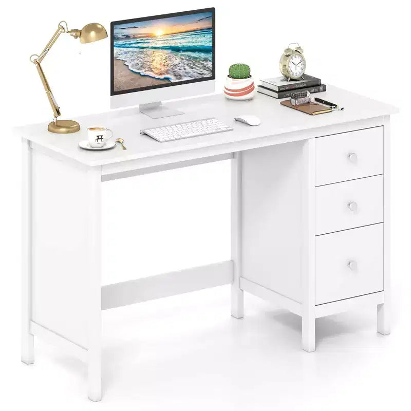Bureau d'ordinateur Costway, bureau d'étude, poste de travail de bureau à domicile avec 3 tiroirs Blanc/Noir/Marron