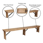 Banc de ferme pliable Emma et Oliver 8' x 12 en pin massif antique et rustique - Banc portable
