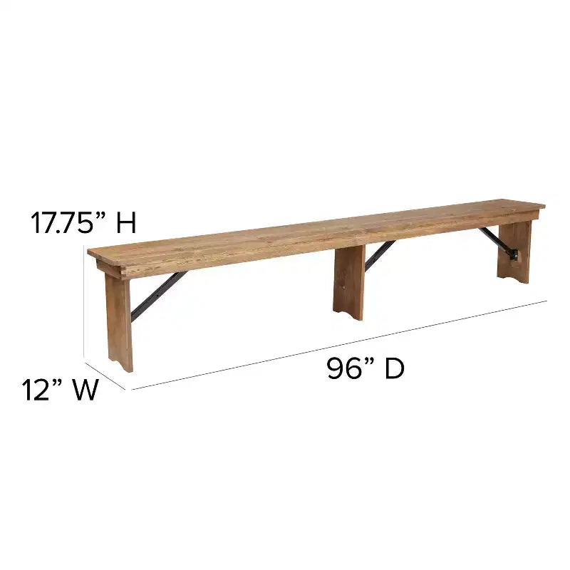 Banc de ferme pliable Emma et Oliver 8' x 12 en pin massif antique et rustique - Banc portable