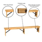 Banc de ferme pliable Emma et Oliver 8' x 12 en pin massif antique et rustique - Banc portable