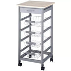 Desserte de cuisine roulante en bois HOMCOM 32,25 po, îlot de cuisine avec tiroir de rangement et paniers sur roulettes pivotantes à 360°
