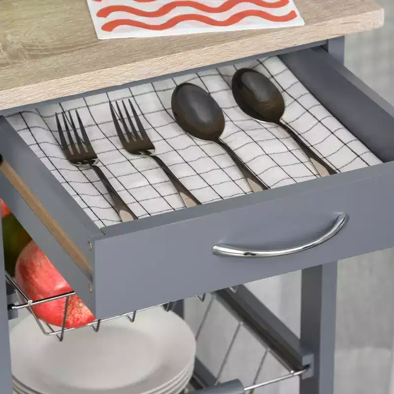 Desserte de cuisine roulante en bois HOMCOM 32,25 po, îlot de cuisine avec tiroir de rangement et paniers sur roulettes pivotantes à 360°