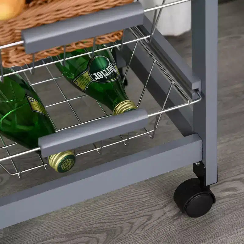 Desserte de cuisine roulante en bois HOMCOM 32,25 po, îlot de cuisine avec tiroir de rangement et paniers sur roulettes pivotantes à 360°