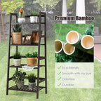 Costway Étagère murale en bambou à 4 niveaux, support de présentation de plantes, étagère à livres, marron foncé