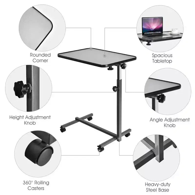 Costway Table Roulante à Plateau Inclinable pour Lit et Ordinateur Portable Gary