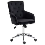 Chaise de bureau à dossier mi-hauteur HOMCOM avec dossier en velours capitonné, garniture cloutée, chaise de bureau pivotante avec hauteur réglable, accoudoirs rembourrés, noir