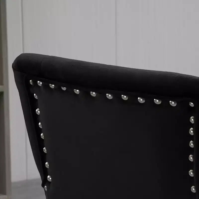 Chaise de bureau à dossier mi-hauteur HOMCOM avec dossier en velours capitonné, garniture cloutée, chaise de bureau pivotante avec hauteur réglable, accoudoirs rembourrés, noir