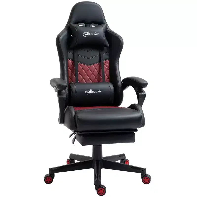 Chaise de Bureau Gamer Vinsetto Racing Gaming Chair en Cuir PU, avec Repose-Pieds, Support Lombaire et Hauteur Réglable
