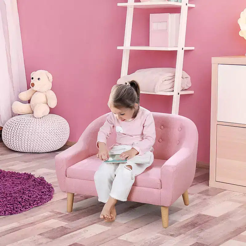 Canapé 2 places pour enfants Qaba en tissu de lin et cadre en bois pour enfants et tout-petards âgés de 3 à 7 ans, siège de 28 cm de haut