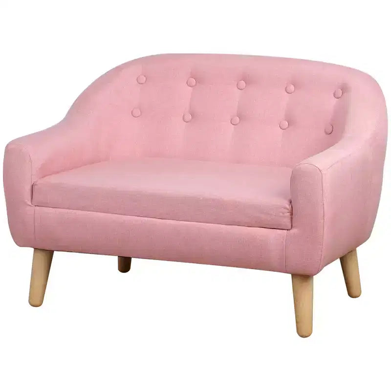 Canapé 2 places pour enfants Qaba en tissu de lin et cadre en bois pour enfants et tout-petards âgés de 3 à 7 ans, siège de 28 cm de haut