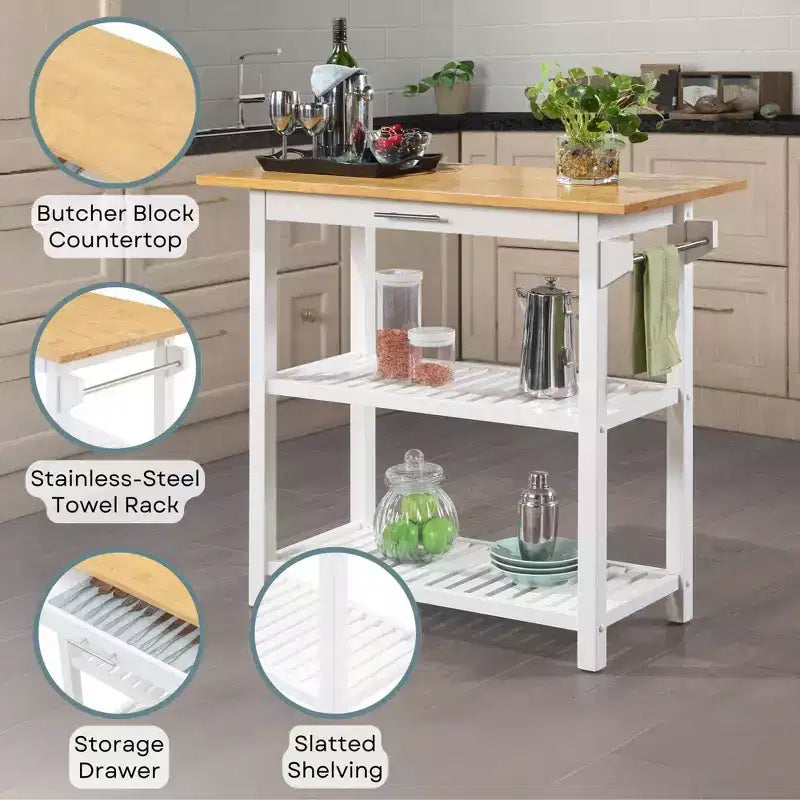 Îlot de cuisine 3 niveaux Designs2Go en bois de boucher avec tiroir – Breighton Home
