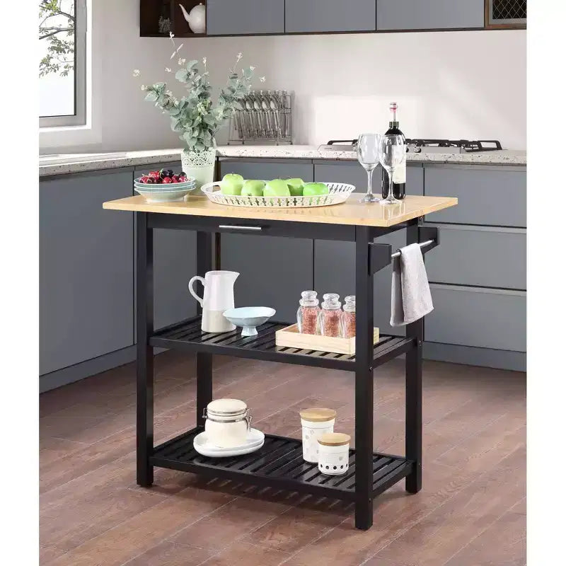 Îlot de cuisine 3 niveaux Designs2Go en bois de boucher avec tiroir – Breighton Home