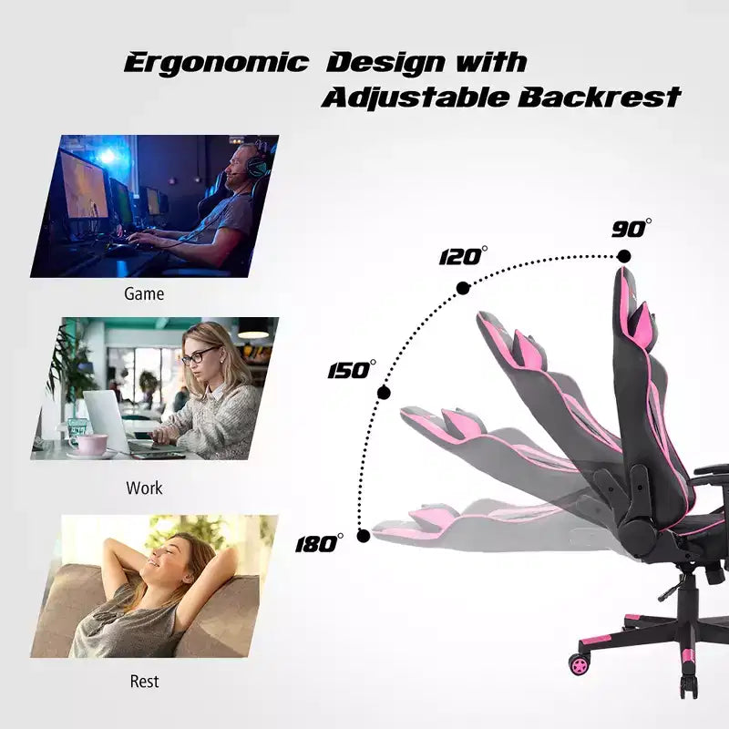 Fauteuil de massage gamer inclinable Costway avec support lombaire et appui-tête Blanc/Bleu/Rose/Rouge