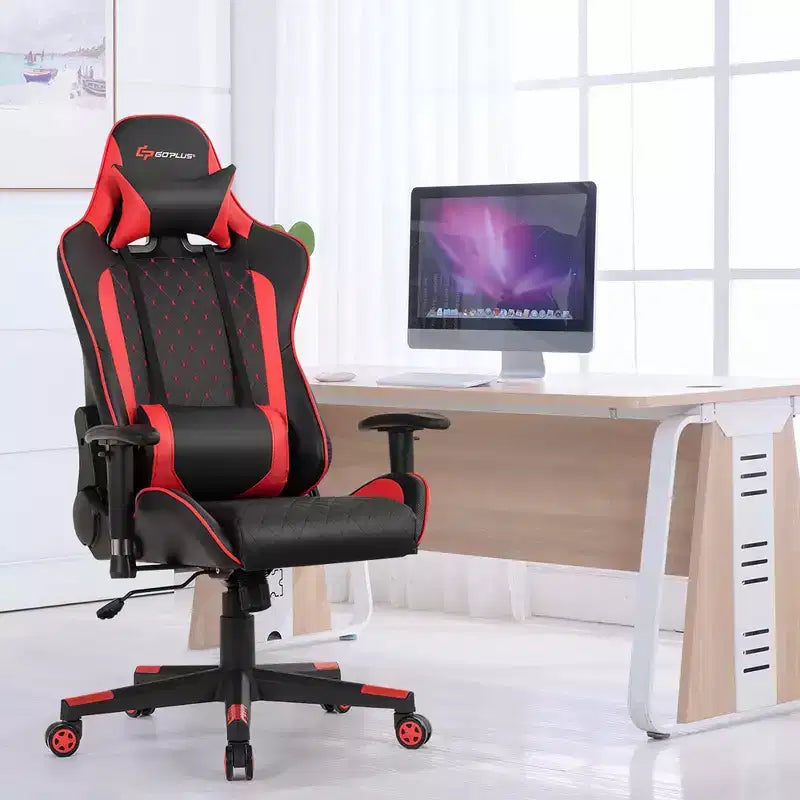 Fauteuil de massage gamer inclinable Costway avec support lombaire et appui-tête Blanc/Bleu/Rose/Rouge
