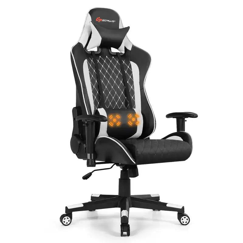 Fauteuil de massage gamer inclinable Costway avec support lombaire et appui-tête Blanc/Bleu/Rose/Rouge