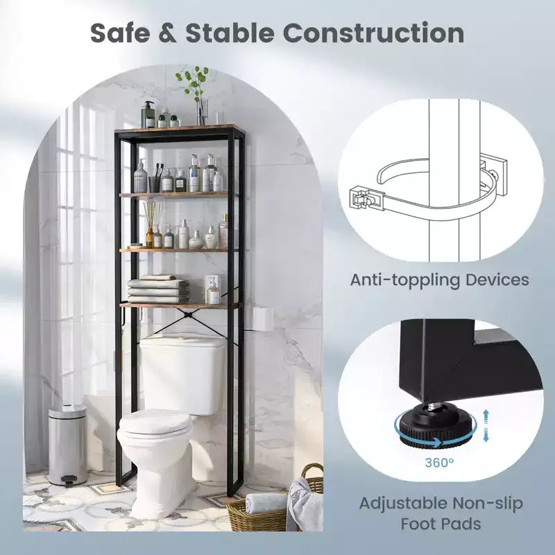 Étagère de Rangement 4 Niveaux Costway pour Salle de Bain Au-Dessus des Toilettes, Organisateur Autonome Marron Rustique