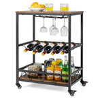 Costway Kitchen Cart Serving Trolley on Wheels w/ Wine Rack Glass Holder