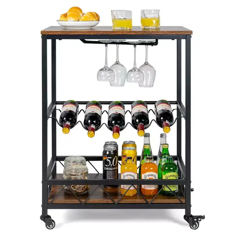 Chariot de service de cuisine Costway à roulettes avec porte-bouteilles et porte-verres