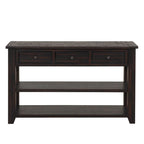 Console en bois avec 3 tiroirs de rangement et 2 étagères